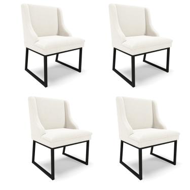 Imagem de Cadeira Sala de Jantar Industrial Preto kit 4 Liz Bouclê Off White D03 - D'Rossi