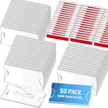 Imagem de Censen 50 etiquetas de nome com alfinetes para crachá de nome de trabalho escolar para roupas suporte de exibição de placa de acrílico transparente DIY suportes de identificação em branco etiqueta