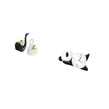 Imagem de Fenteer Elegante Casal de Cisnes E Relógio de Parede em Forma de Panda, Arte Moderna E Fofa, Enfeite de Mesa para Decoração de Entrada de Sala de Estar