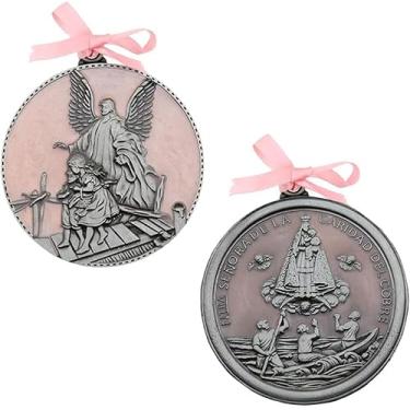 Imagem de Neletao Anjo da guarda medalha de berço de bebê decoração de batismo presentes de batismo para meninas e presente de lembrança de aniversário - como pendurar no carro, casa, decoração de parede rosa