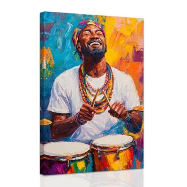 Imagem de ZXHYWYM Arte de parede masculina afro-americana, tela de tambor africano, imagens de homens negros, pinturas tradicionais, impressões de pintura afro-americana, decoração de casa emoldurada (30,5 cm x