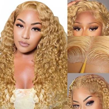 Imagem de Peruca QNQZ Honey Blonde Curly 100% cabelo humano 45 cm 200% densidade