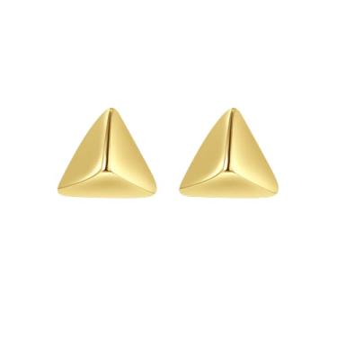 Imagem de Efashion Brincos femininos de prata esterlina 925 banhados a ouro 14K simples mini triangulares, Small, Ouro amarelo, Sem Pedra Preciosa