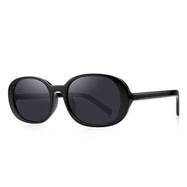 Imagem de Óculos de sol para dirigir retrô anos 90 vintage moda grande oval armação TR90, Armação preta/lente preta, Lens Width: 56 Millimeters