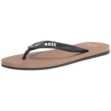Imagem de BOSS Chinelo masculino de vinil leve com logotipo arrojado, Bege caramelo, 6