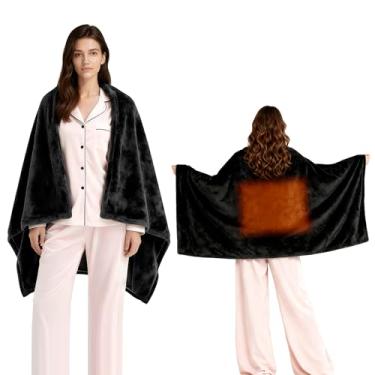 Imagem de TeqHome Cobertor aquecido para vestir, xale poncho elétrico de flanela portátil com bolsos e zíper, 3 níveis de aquecimento, 150 x 79 cm, cinza