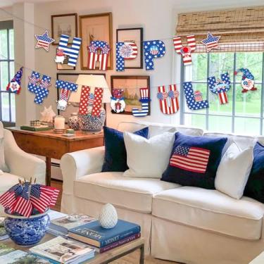 Imagem de Bandeira da Liberdade 4 de Julho, bandeira patriótica vermelha, branca e azul, decorações de festa do Dia da Independência para o Memorial Day, Dia do Trabalho (C,12 peças/pacote + corda*2)