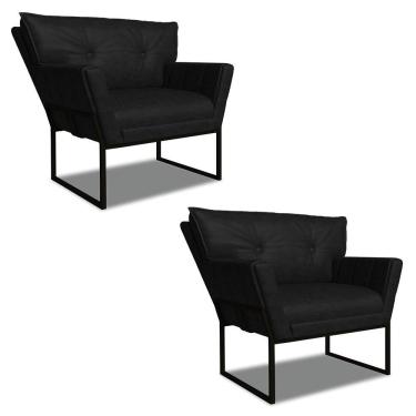 Imagem de Poltrona Sala Industrial Preto Kit 2 Anitta Sintético Pu Preto D03 - D'rossi