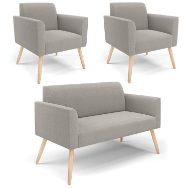 Imagem de Namoradeira E 2 Poltronas Pé Palito Natural Marisa Bouclê Cinza D03 - D'rossi