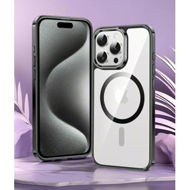 Imagem de Capa para iPhone 15 Pro? Compatível com MagSafe,[Não amarela] [Proteção contra quedas de grau militar] Capa magnética protetora à prova de choque para celular, transparente + preta