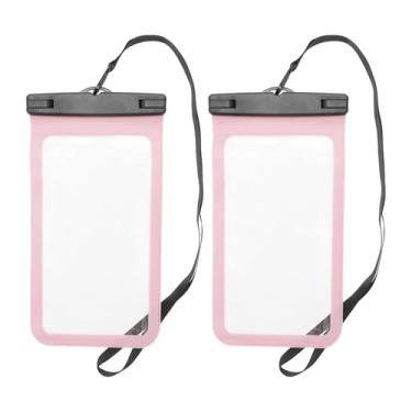 Imagem de 2 peças bolsa impermeável para celular rosa claro capa universal à prova d'água compatível com telefone 14.0 cm x 26.5 cm contagem