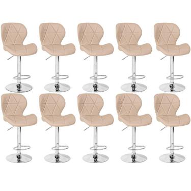 Imagem de Kit 10 Banquetas Slim Estofada Giratória Com Regulagem De Altura - Nude