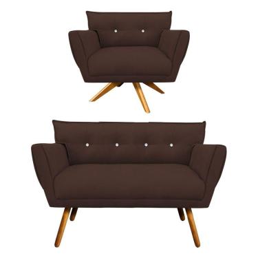 Imagem de Kit 1 Namoradeira e 1 Poltrona Giratória Anitta Suede Marrom