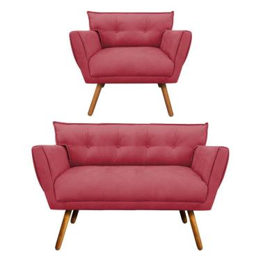 Imagem de Kit 1 Namoradeira e 1 Poltrona Anitta Suede Rose - Drossi