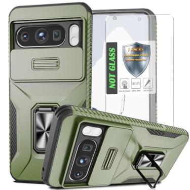 Imagem de Capa para Pixel 8 Pro, com capa de lente de câmera deslizante, protetor de tela HD, suporte de anel giratório de 360°, capa protetora à prova de choque de grau militar AYMECL para Google Pixel 8 Pro