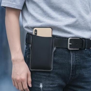 Imagem de Bolsa de cintura para celular, serve para telefones de 5 a 7,5 polegadas, coldre de couro PU para cinto, iPhone Samsung, trabalho e uso ao ar livre (vertical preto)