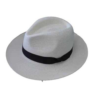 Imagem de Chapéu de palha masculino de verão feminino chapéu de palha chapéu de sol elegante chapéu de presente de banquete bege M 55-57 cm