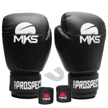 Imagem de Kit Boxe Muay Thai Kickboxing Luva Prospect Preto com Bandagem 2,55m e Protetor Bucal MKS-Unissex