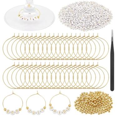 Imagem de PH PandaHall 100 conjuntos de pingentes de taça de vinho, 1300 contas de letras, 200 contas de latão dourado, 100 anéis de latão, 1 pinça, pingentes, taças de haste personalizadas, conjunto de
