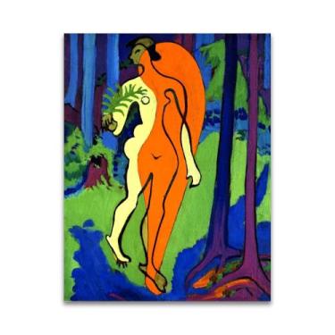 Imagem de RYLJCZ Ludwig Kirchner (laranja e amarelo) famosa reprodução de arte de parede - impressões abstratas em tela - imagens de arte de parede para decoração de sala de estar (55 x 77 cm (21,6 x 30,3 pol