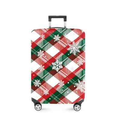 Imagem de FOREVER QUEEN Capa protetora elástica para bagagem de Natal serve para acessórios de viagem de 50 a 86 cm, Grade verde vermelha, S(fits 20-22inch suitcase), Mármore