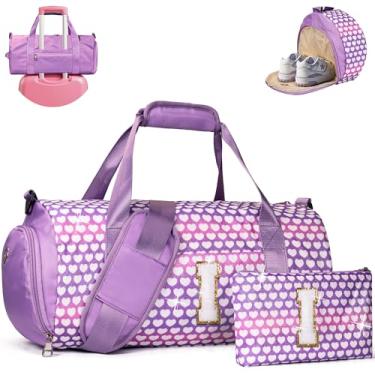 Imagem de Vogewood Presente para meninas de 3, 4, 5, 6, 7, 8, 9, 10, 11 e 12 anos, bolsa de viagem para meninas, bolsa infantil com compartimento para sapatos, bolsa de dança de balé de ginástica personalizada