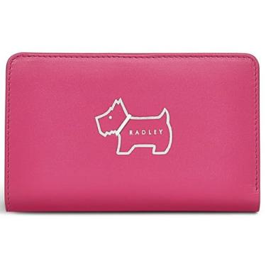 Imagem de RADLEY London Carteira feminina de couro rosa brilhante Heritage Dog Outline média dobrável bolsa de viagem, rosa brilhante, M, moderna