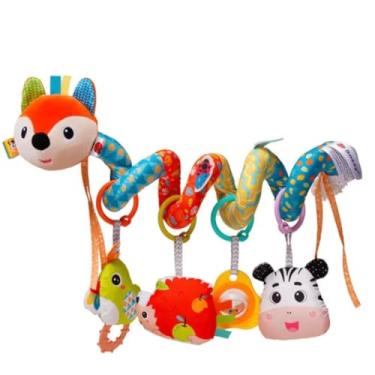 Imagem de Mobile Espiral para Berço e Carrinho Fofo Elefante e Amigos Chocalhos e Texturas para Bebê (Alce, Único)
