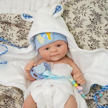 Imagem de Brastoy Bebê Reborn Boneco Menino de Silicone Sólido Suave 40cm Original (Menino Com Chupeta)