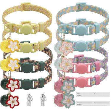 Imagem de Deetenks Coleiras para gatos pacote com 8 coleiras para animais de estimação com sino para identificação de gato, coleiras ajustáveis de 19 a 32 cm