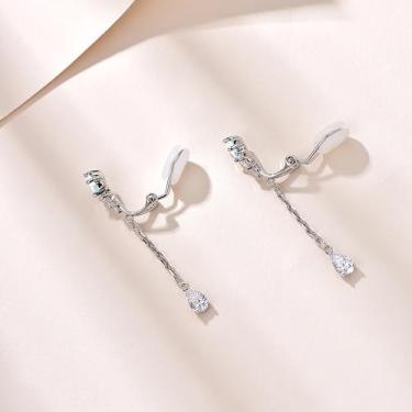 Imagem de Brincos femininos com vários zircões com clipe em gota, hipoalergênicos, não perfurados, sem dor, Medium, Cobre, Crie pedra da lua