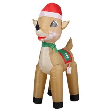 Imagem de Esquirla Decoração de Natal em forma de rena inflável, adereços natalinos inovadores e fofos com luzes LED embutidas para pátio, jardim e quintal no inverno.