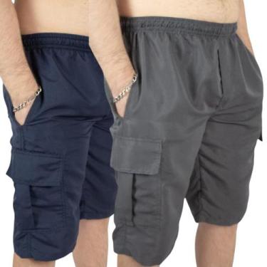 Imagem de Kit 2 Bermuda Cargo Masculina de Tactel - Repelique, 1 azul 1 cinza, P