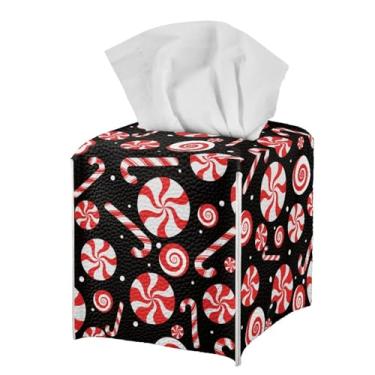 Imagem de doginthehole Caixa de lenços para bengala doce, suporte de caixa de lenços de Natal com fundo de cinto, caixa de lenços decorativos para banheiro, quarto, cômoda, mesa, bancada, escritório, carro