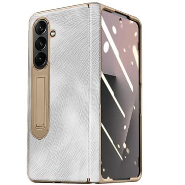 Imagem de LTLMYDAM Capa de luxo para Samsung Galaxy Z Fold 7, capa com suporte ajustável com revestimento de dobradiça em relevo 3D, branca, dobra 7