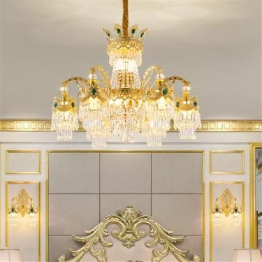 Imagem de Lustre de cristal de luxo europeu com LED, estilo americano, dourado, para sala de estar, restaurante, quarto, casa, hotel, duplex, luminária pendente (6 lâmpadas)
