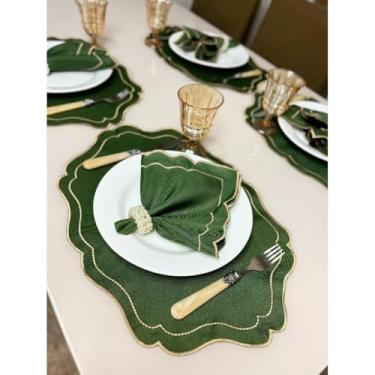 Imagem de Conjunto de 12 jogos americanos estilo americano Jogos americanos para uma mesa de jantar para 6 pessoas Arranjo de mesa Guardanapos redondos Mesa de jantar(Verde Realeza)