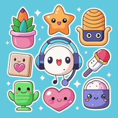 Imagem de Adesivos Kawai fofos para crianças decoração de quartos e cadernos com personagens felizes 30x30cm