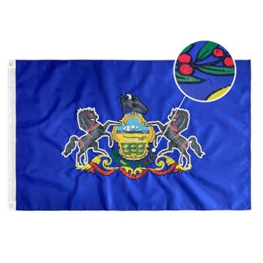 Imagem de TOPFLAGS Bandeira da Pensilvânia 3x5 bandeiras estaduais PA ao ar livre Bandeira bordada resistente dupla face listras costuradas com 2 ilhós de latão