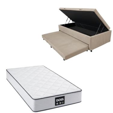 Imagem de Cama Box Baú Solteiro com Auxiliar (Bicama) + Colchão Doss Molas Ensacadas 30cm | Kit Completo com Cabeceira Botonê Opcional | Diversas Cores (2, SUEDE BEGE, SEM CABECEIRA)
