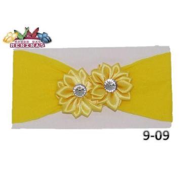 Imagem de 1 Faixa Cabelo Meia Seda Bebê 2 Flor Rn - Mundo das Meninas, Amarelo