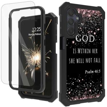 Imagem de Capa para Samsung Galaxy A15 5G com protetor de tela de vidro temperado, proteção total à prova de choque, resistente, durável, capa para celular para Samsung A15 de 6,5 polegadas, Salmo da Bíblia 46