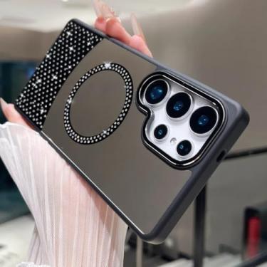 Imagem de Capa magnética espelhada com estampa de diamante e flash estilosa para Samsung Galaxy S25 S24 S23 S22 S21 Ultra Plus S24fe A55 A35 A25 A15 (para Galaxy S21 5G/preta)