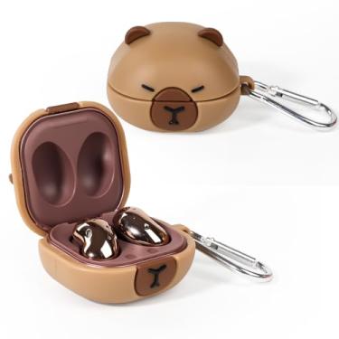 Imagem de XMBYGY Capa para Galaxy Buds FE (2023) / Buds2 Pro (2022) / Buds 2 (2021) / Pro (2021) / Live (2020), capa de carregamento de silicone com mosquetão para fones de ouvido sem fio Samsung (Capivara)