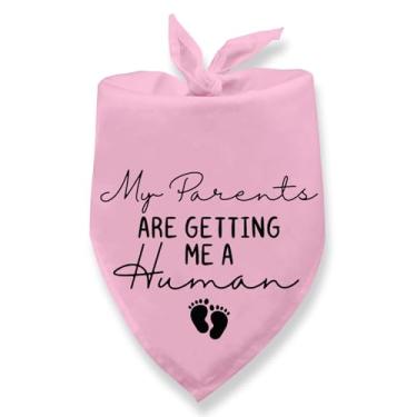Imagem de Bandana Dog Bandana Pregnancy Announcement My Parents are Getting Me a Human Dog Baby Announcement Bandana Gravidez Anúncio de Gênero Revelar Cães Cachecol para Cães Pequenos e Médios (Rosa)