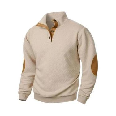Imagem de Moletom Casual Masculino De Manga Longa Com Gola Alta E Botões Para Ou