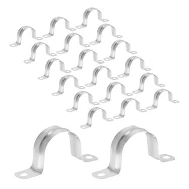 Imagem de PATIKIL Braçadeiras de conduíte de suporte em U de 2 furos, 20 peças, correia rígida de aço inoxidável para fixação de cabos de tubulação de água, mangueiras, tubos de combustível, prata