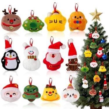 Imagem de CUPLOOV Enfeites de pelúcia para árvore de Natal, 12 peças, conjunto de enfeites de Natal pequenos de pelúcia, boneco de neve para pendurar em mini árvore de Natal, suprimentos de decoração de casa