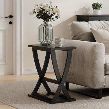 Imagem de ChooChoo Mesa de canto preta, mesa lateral estreita com prateleira de armazenamento