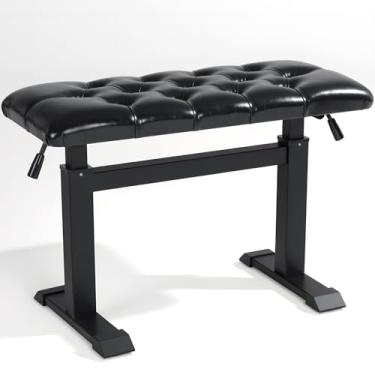 Imagem de AKLOT Banco de piano hidráulico, banco de teclado com almofada acolchoada, cadeira de piano resistente dueto ajustável com couro PU de 71 x 31 cm, banco de piano para músicos